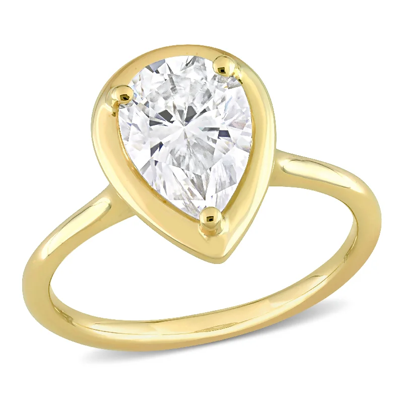 Miadora 2ct DEW Pear Shape Created Moissanite Engagement Ring in 10k Yellow Gold