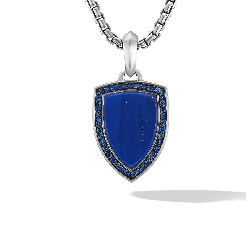 Shield Amulet in Sterling Silver with Lapis and Pave Sapphires