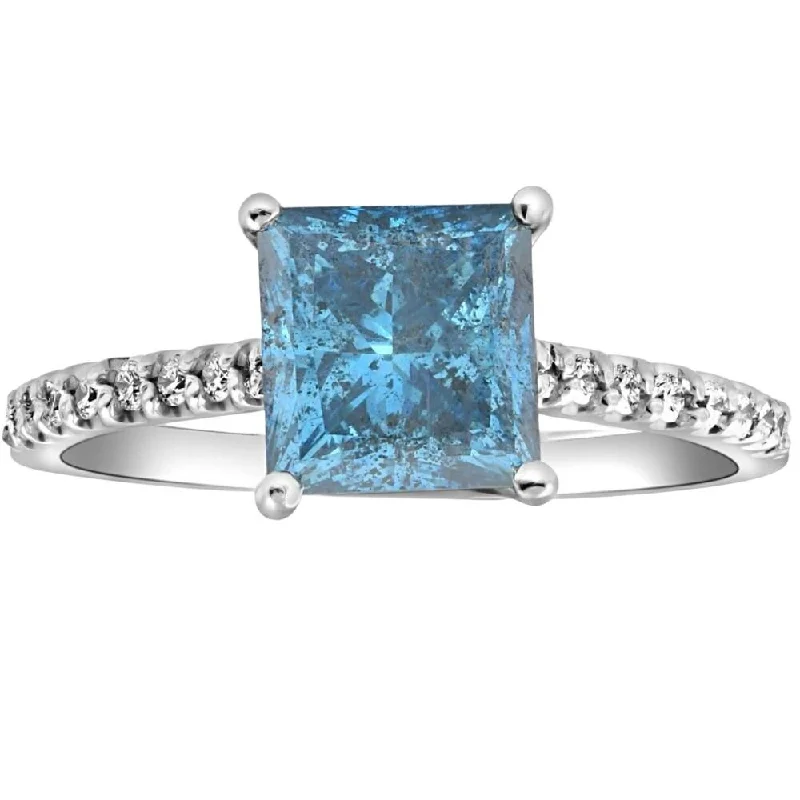 3Ct Blue Princess Cut Diamond Engagement Ring in White Gold