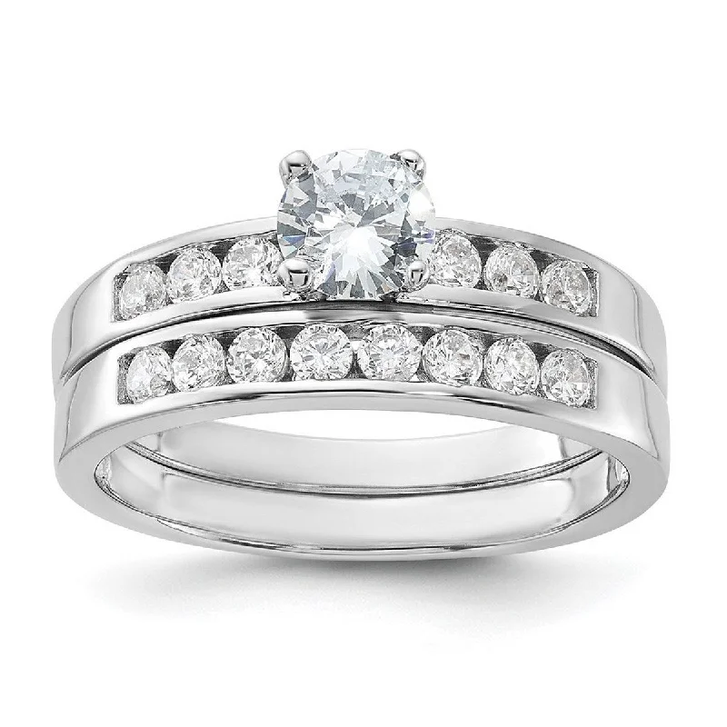 Curata 925 Sterling Silver Solid CZ Cubic Zirconia Simulated Diamond Engagement Ring Set