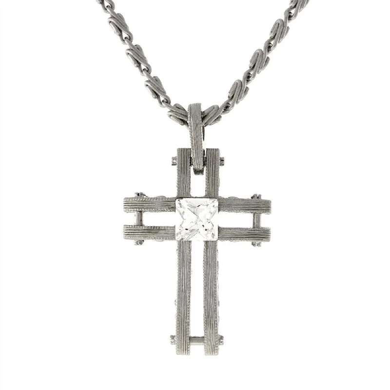 Symbols Of Faith Square Austrian Crystal Cross Pendant Necklace 18"