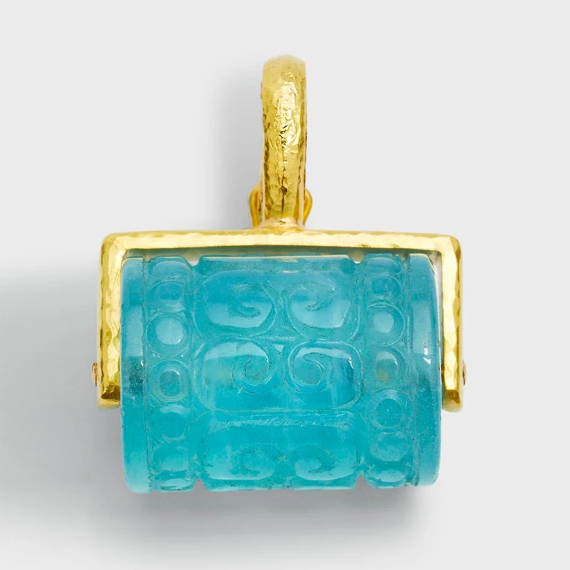 Turning Carved Aqua Barrel Pendant with Thin 3-Sided Frame