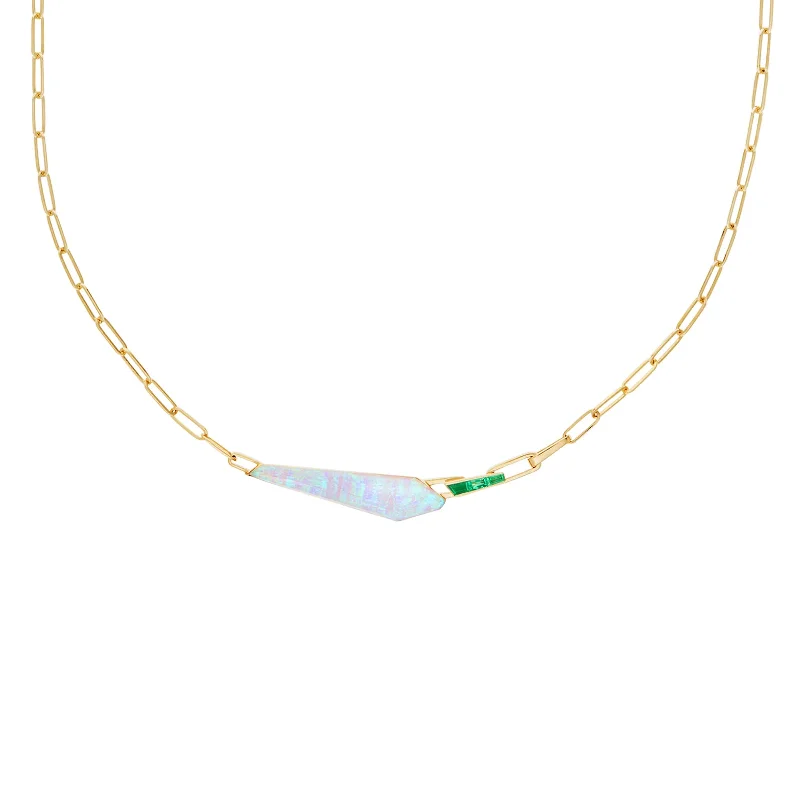 Crystal Haze Shard Slimline Linked Choker in White Opalescent with Emeralds