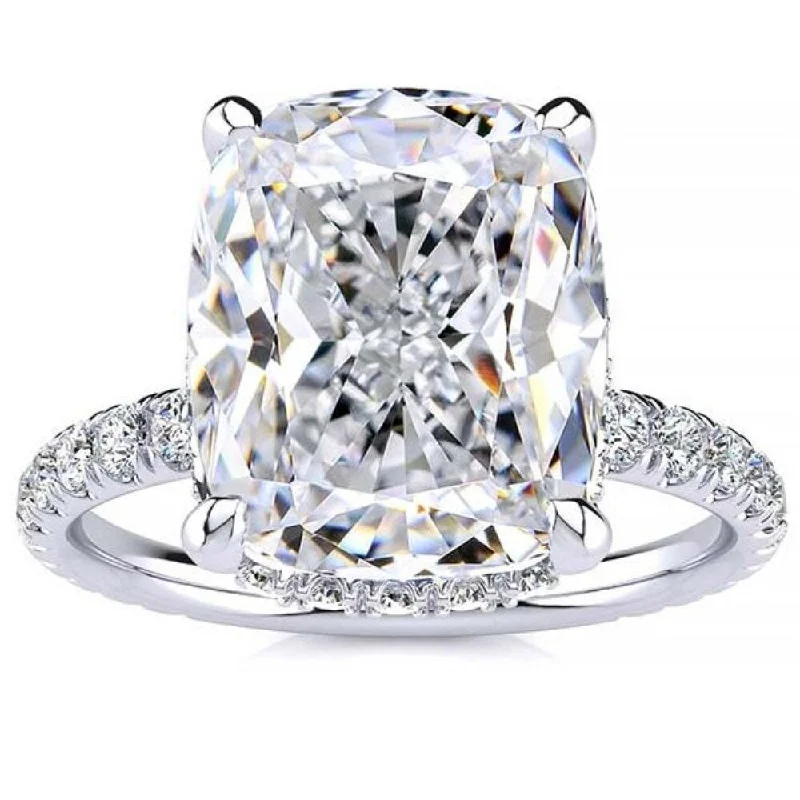 Certified 5.86Ct Elongated Cushion Diamond Side Halo Engagement Ring Gold