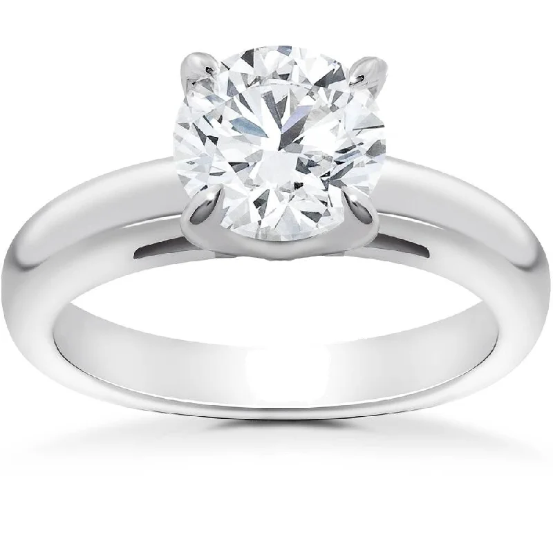 Pompeii3 14k White Gold 1 Ct TDW Round Solitaire Diamond Cathedral Heavy Solid Engagement Ring Clarity Enhanced