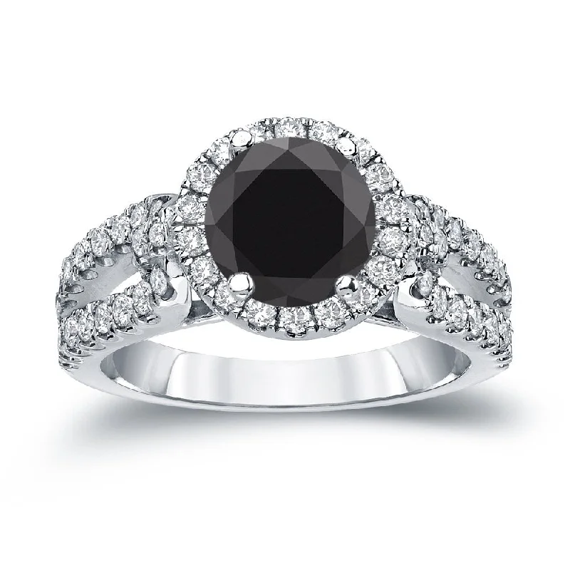 14k Gold Round 1 1/2ct TDW Black Diamond with Halo Engagement Ring by Auriya