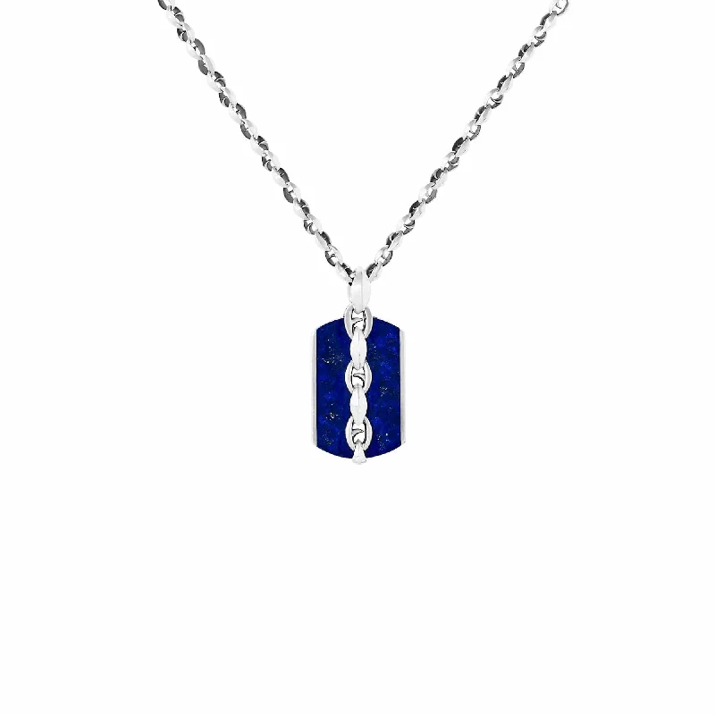 19" Lapis Inlay Large Thorn Razer Tag Necklace