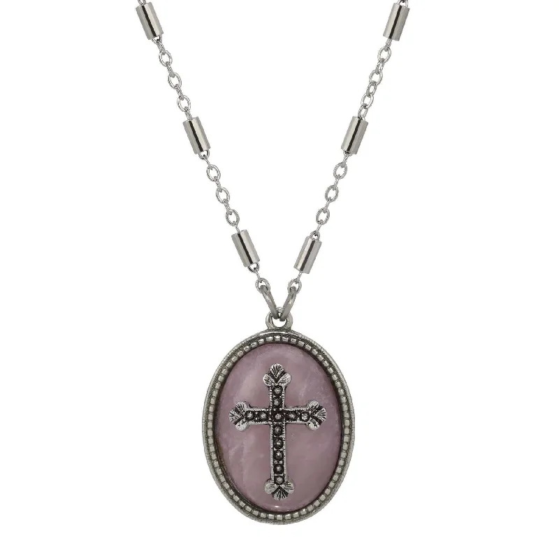 Symbols Of Faith Oval Gemstone & Budded Cross Pendant Necklace 18"