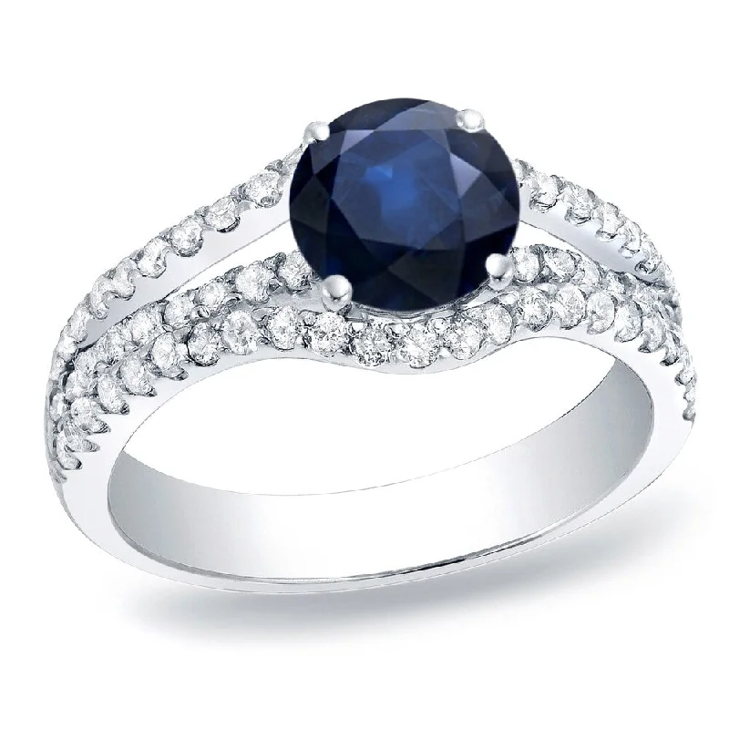 Auriya Modern Round 1/3ct Blue Sapphire and 3/4ct TDW Diamond Engagement Ring 14K Gold