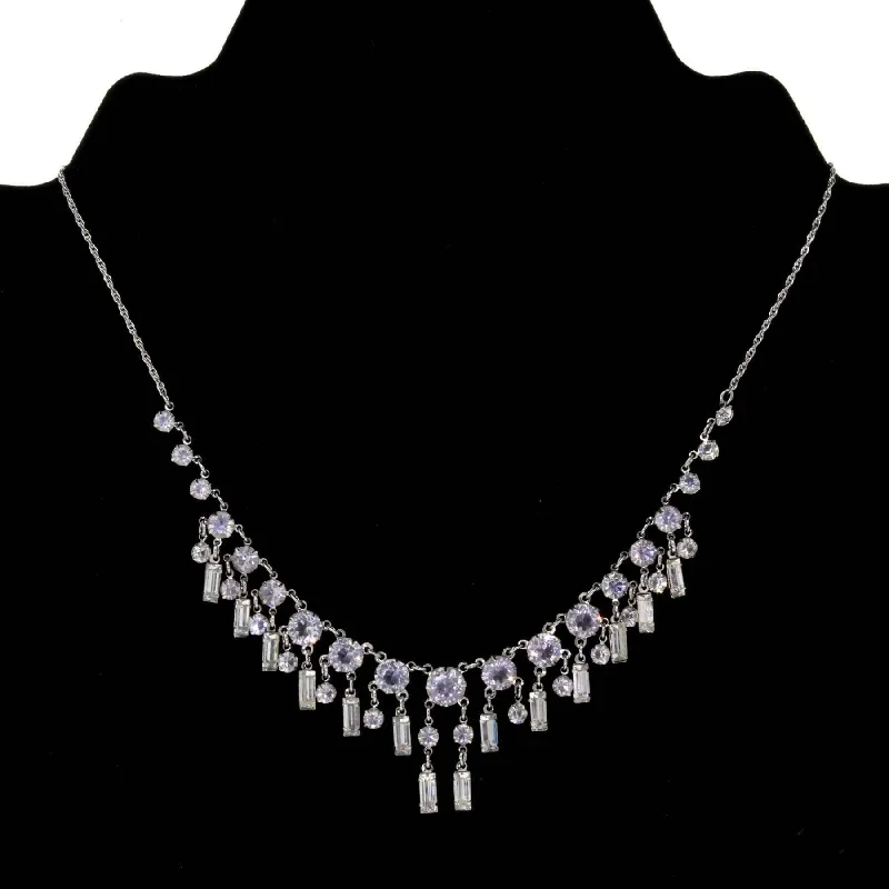 1928 Jewelry Brilliant Round & Baguette Austrian Crystal Drop Necklace 15"