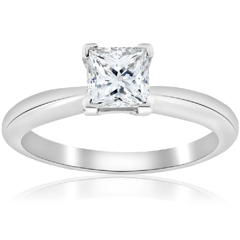 Platinum 1 ct TDW Princess Cut Diamond GIA Certified Solitaire Engagement Ring (D-VS1) - White