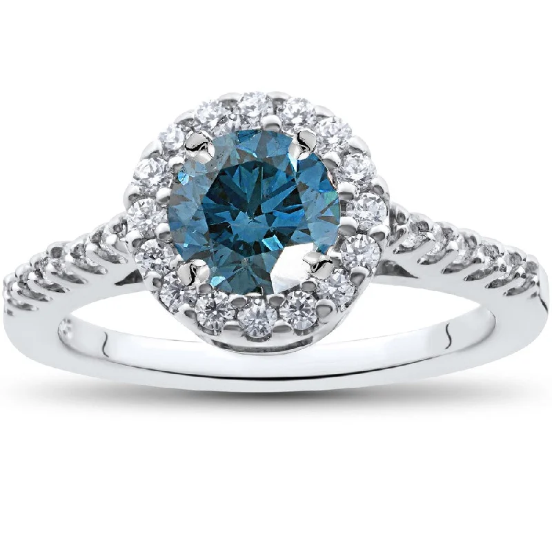 14K White Gold 1 1/2 ct TDW Blue Diamond Engagement Ring (Blue)