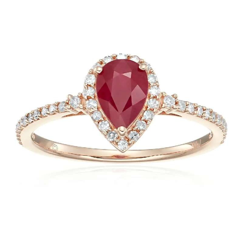 14k Rose Gold Ruby and Diamond Halo Engagement Ring