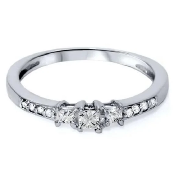 1/4ct Three Stone Princess Cut Diamond Engagement Ring 14K White Gold