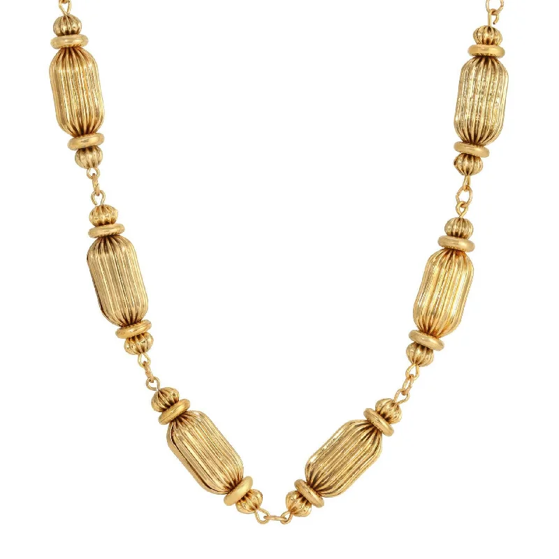 1928 Jewelry Gold Rondelle Glam Beads Link Necklace 16" + 3" Extension