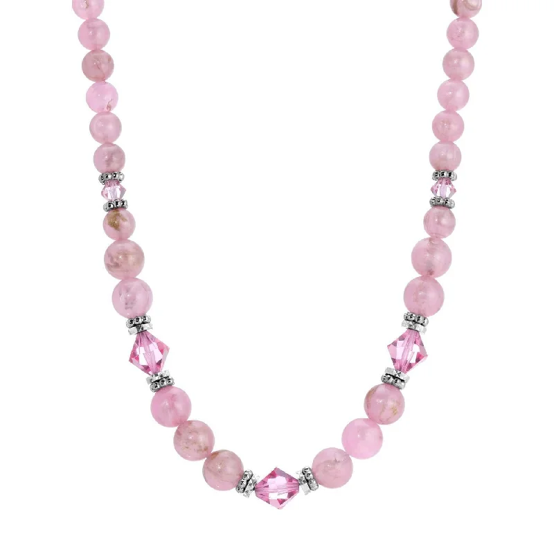 1928 Jewelry Roseate Paradise Rose Crystal Pink Round Beaded Strand Necklace 15"