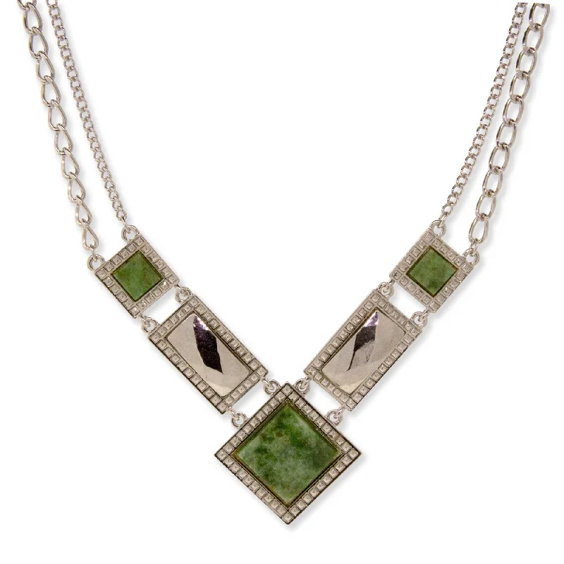 1928 Jewelry Gemstone Square Chain Necklace 12" + 3" Extender