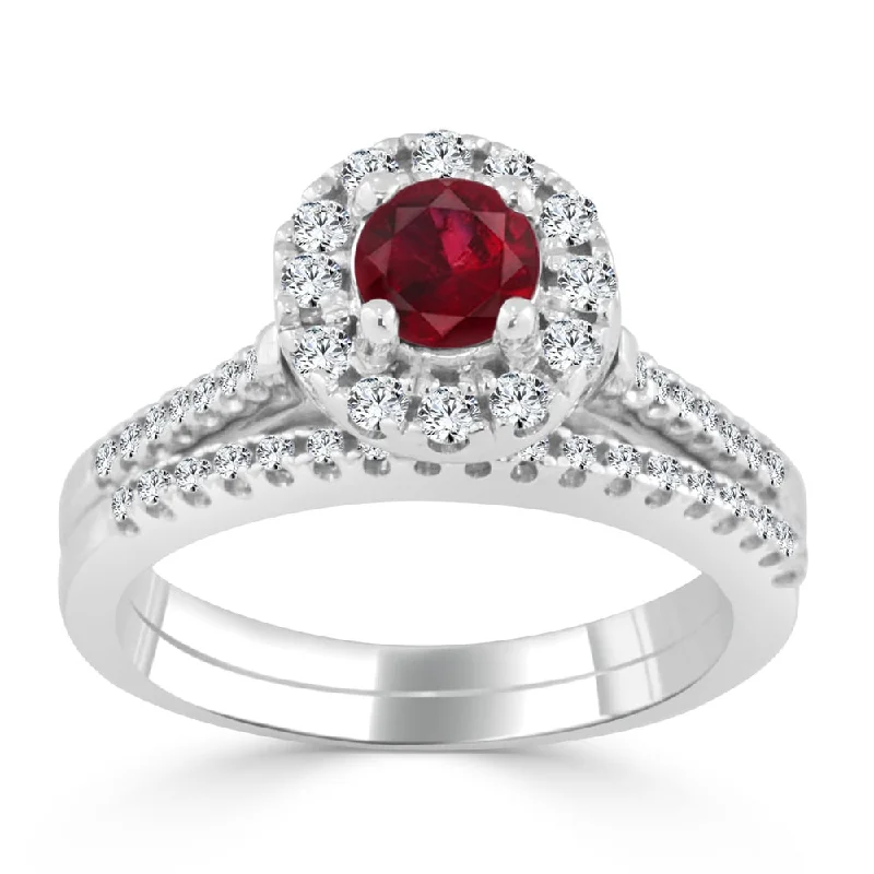 Auriya 2/5ct Red Ruby Gemstone Halo Diamond Engagement Ring 1/3cttw 14k Gold