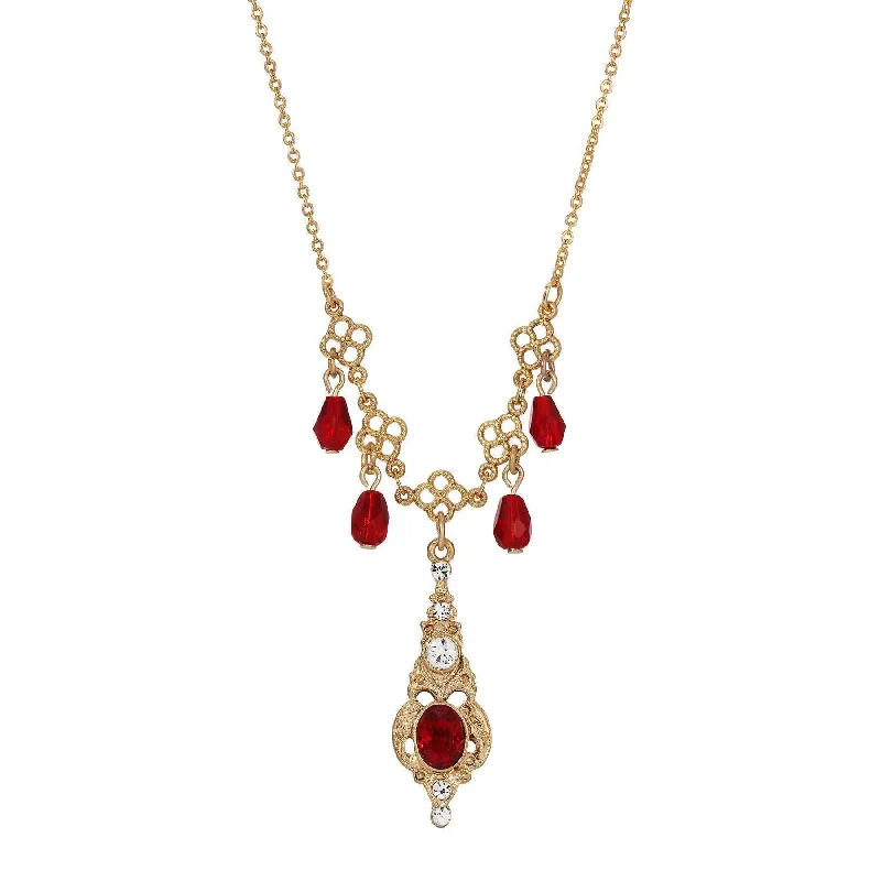 1928 Jewelry Belle Epoch Red Stone Crystal Drop Necklace 16" + 3" Extender