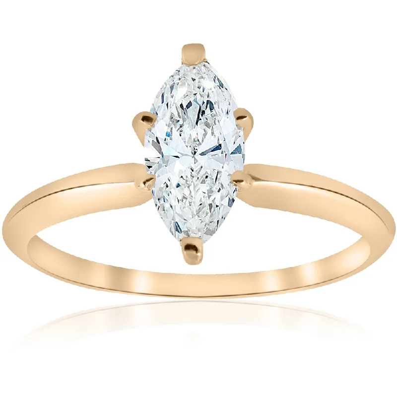 14k Yellow Gold 1ct TDW Marquise White Diamond Clarity Enhanced Engagement Ring