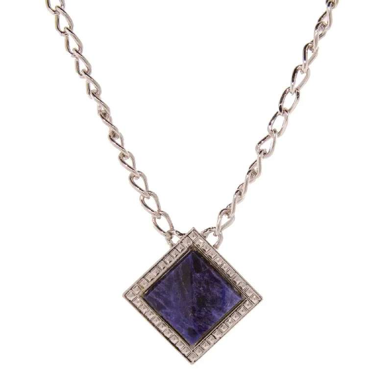 1928 Jewelry Serenity Gemstone Square Pendant Necklace 16" + 3" Extender