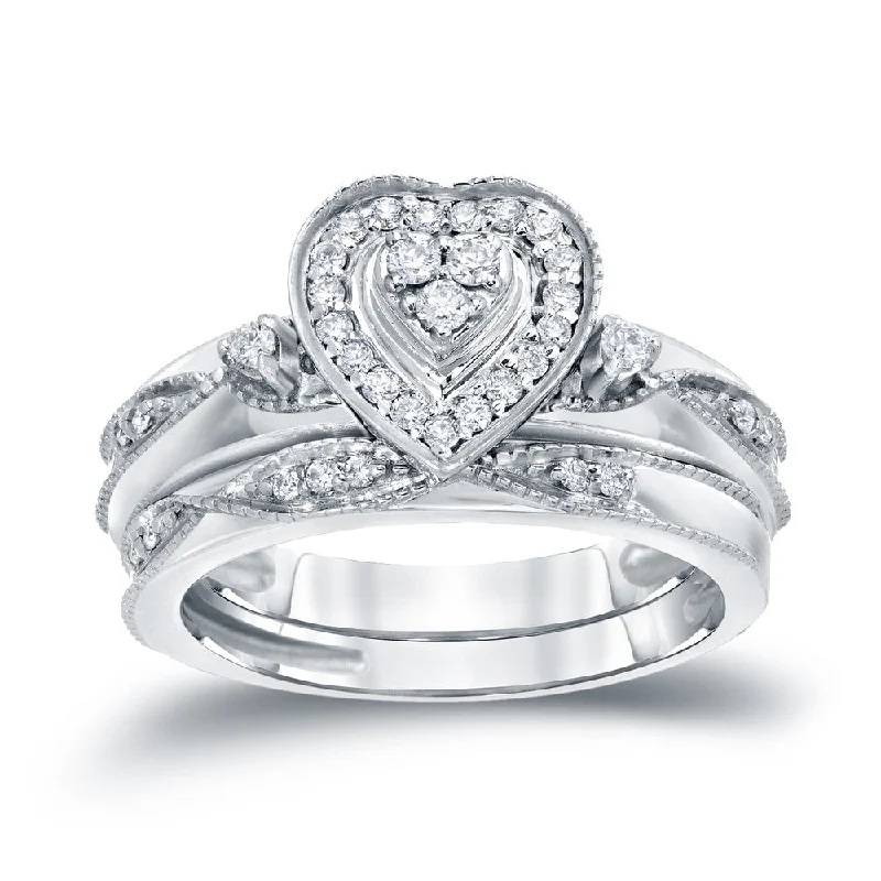 Auriya 1/5ctw Heart Shaped Halo Diamond Engagement Ring Set 14K Gold