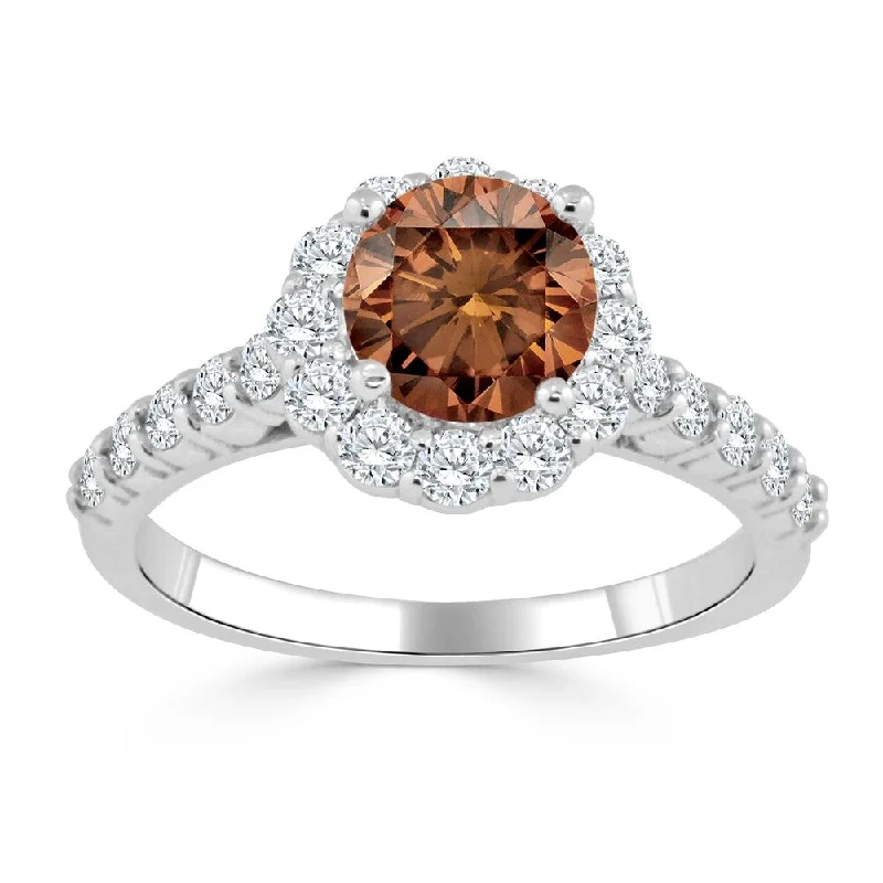 Auriya Unique Vintage 1 1/2ctw Halo Brown Diamond Engagement Ring 14k Gold