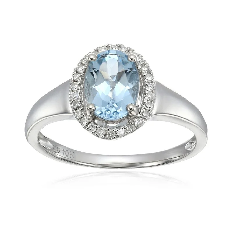 10k WT Gold Aquamarine & Diamond Princess Diana Engagement Ring