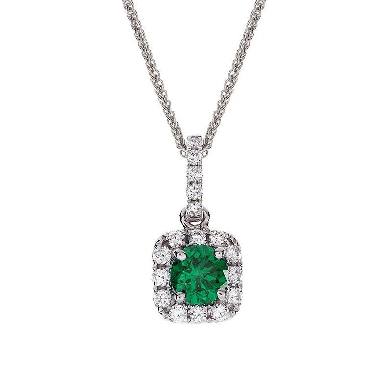 Emerald & Diamond Cushion Halo Pendant