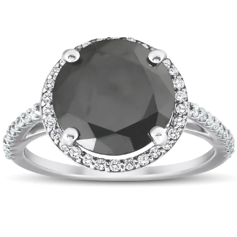 Pompeii3 14k White Gold 3 1/3 Ct TDW Black Diamond Halo Engagement Ring