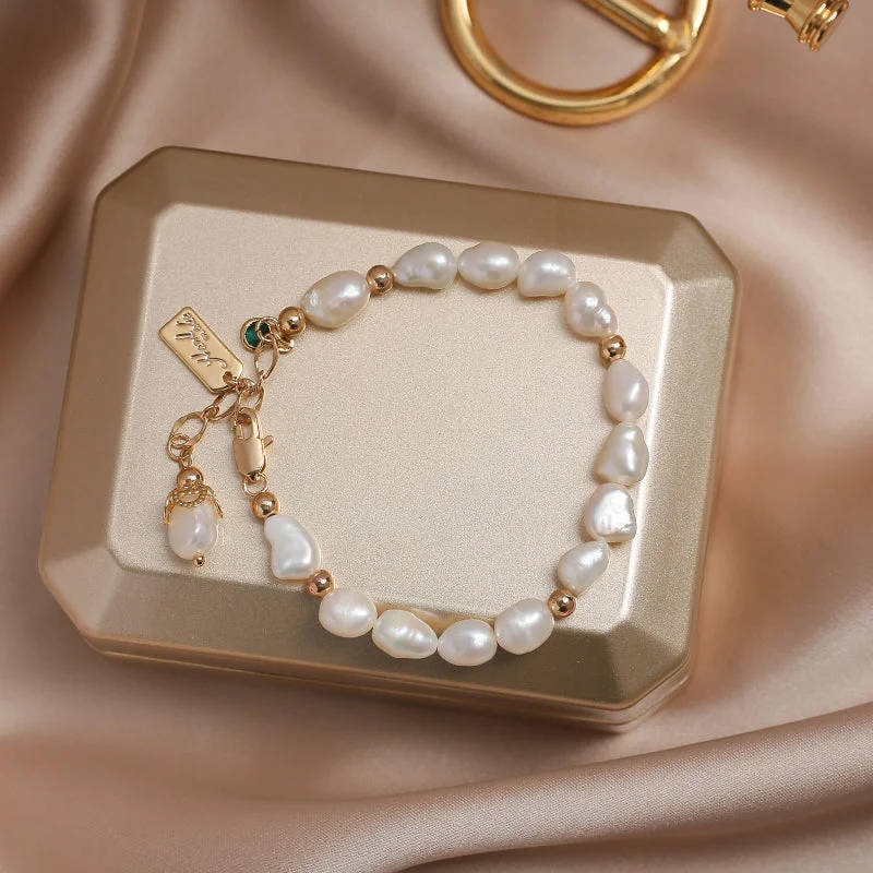 14K Gold Plated Womens Pearl Bracelet Charm Bracelets For Women