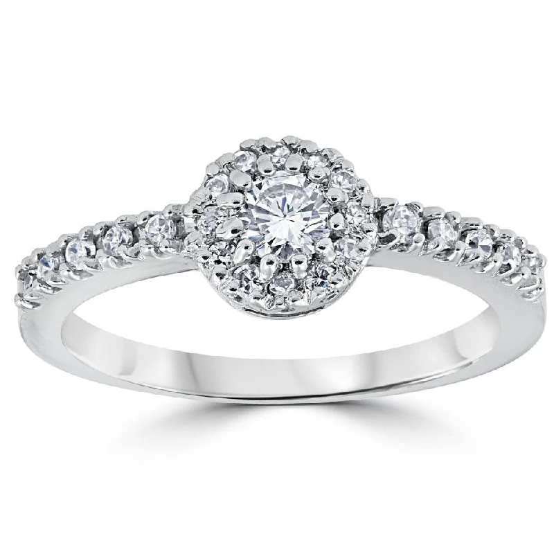 5/8ct Pave Halo Lab Created Diamond Engagement Ring 14K White Gold