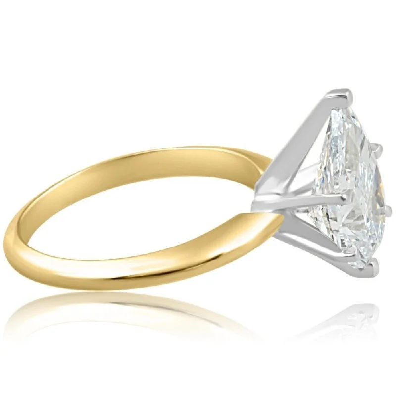 Certified 4 Ct Pear Solitaire Diamond Engagement Ring Gold Lab Grown