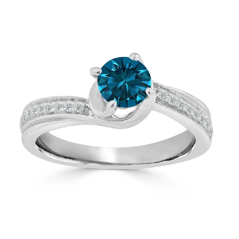 Auriya 3/4ct TDW Round Solitaire Swirl Blue Diamond Engagement Ring 14K Gold