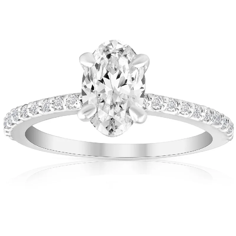 1.50Ct Oval Diamond Engagement Ring 14k White Gold Enhanced