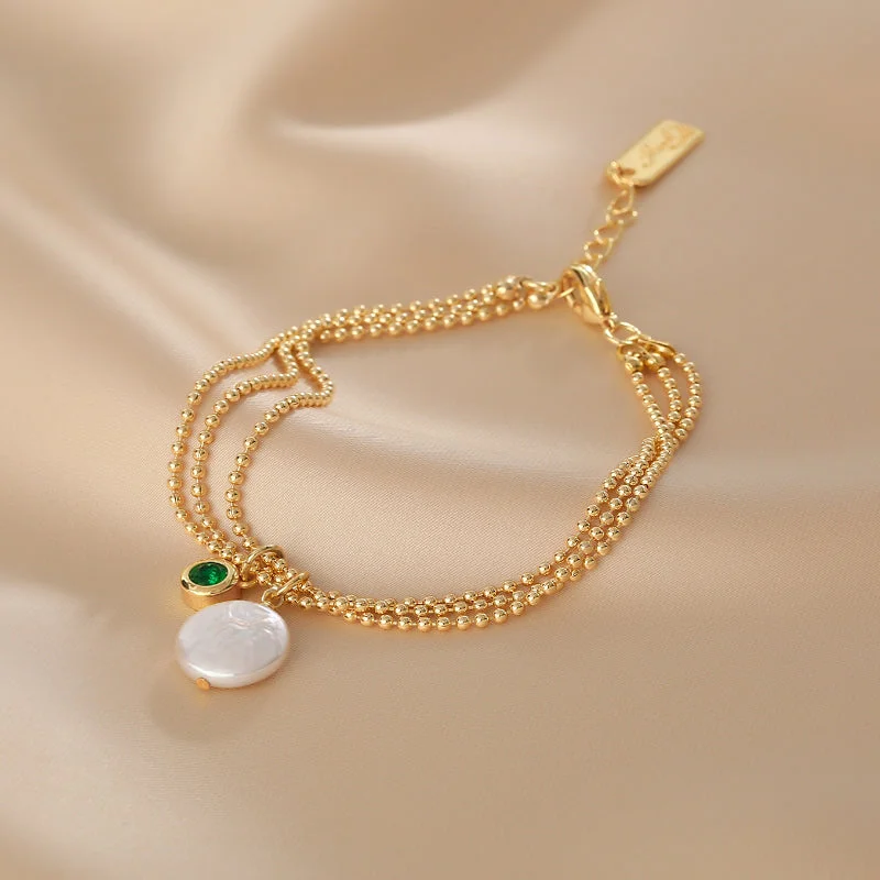 Unique Women's Baroque Pearl Pendant Bracelet 14K Gold Plated Bracelet