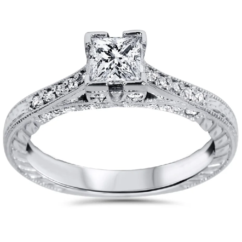 14k White Gold 1 1/10ct TDW Princess-cut Diamond Vintage Engagement Ring