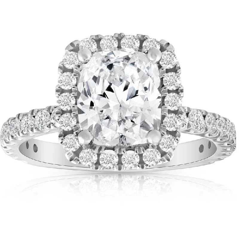 2 1/2Ct Cushion Diamond Halo Engagement Ring 14k White Gold Enhanced