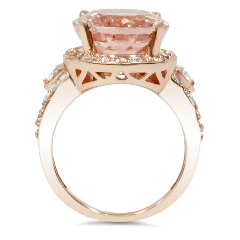 9ct Morganite & Diamond Engagement Ring Rose Gold Halo Split Shank