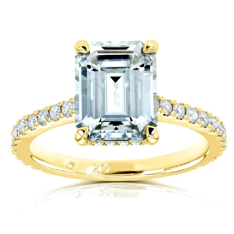 Annello by Kobelli 14k Gold 2 7/8ct TGW Emerald-cut Moissanite and Diamond Engagement Ring