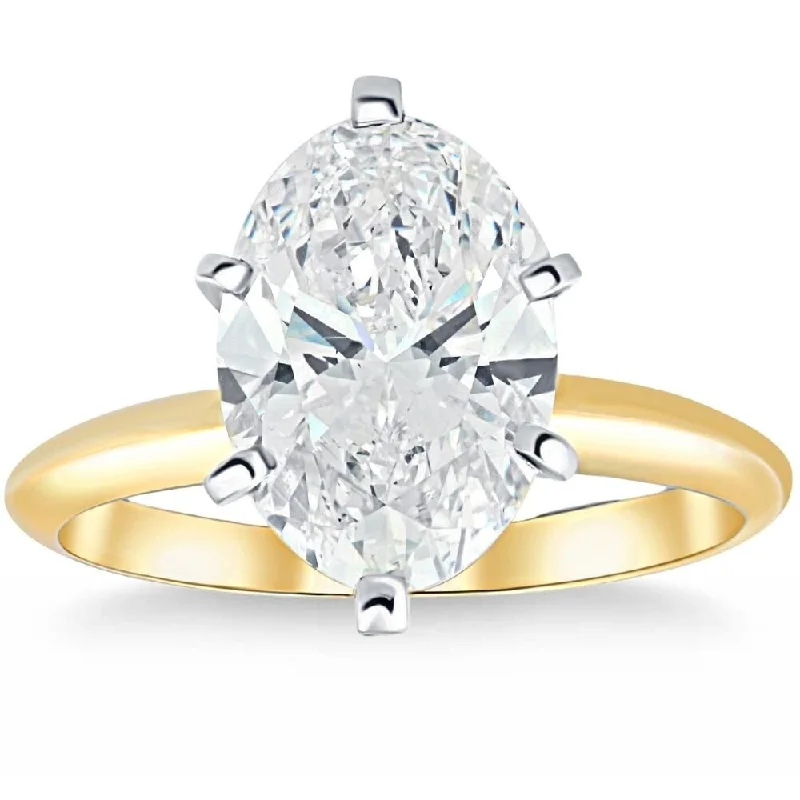 3Ct Oval Certified Diamond Gold Solitaire Engagement Ring Lab Grown