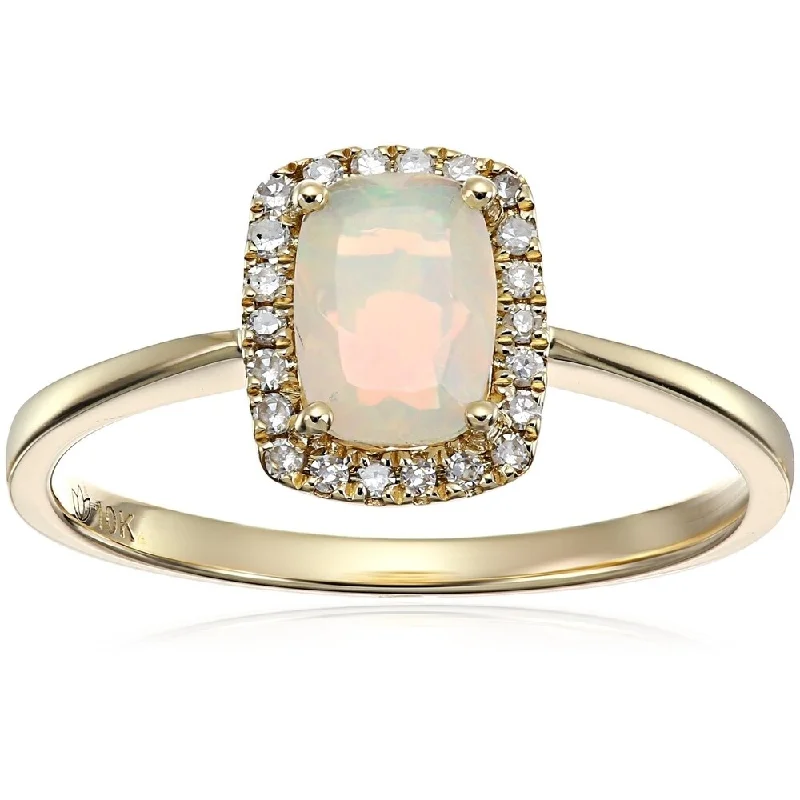 10k Yellow Gold Ethiopian Opal, Diamond Cushion Engagement Ring, Sz 7 - White