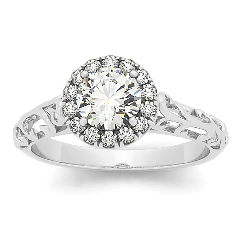 14k White Gold 5/8ct TDW Vintage-style Diamond Filigree Engagement Ring