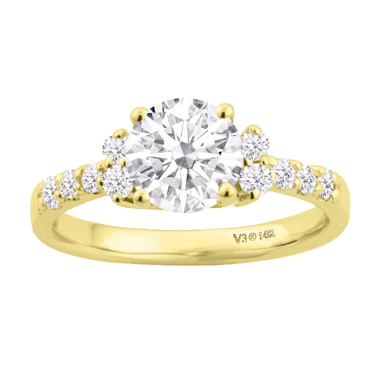 Yellow Gold with Moissanite and White Diamond Engagement Ring