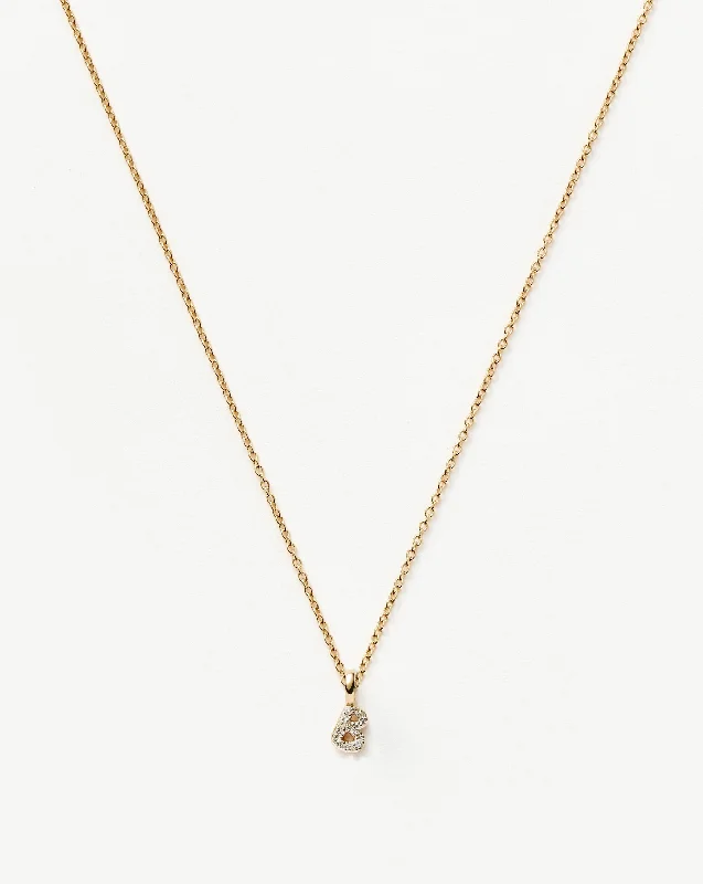 Fine Diamond Initial Mini Pendant Necklace - B | 14ct Solid Yellow Gold Plated/Diamond