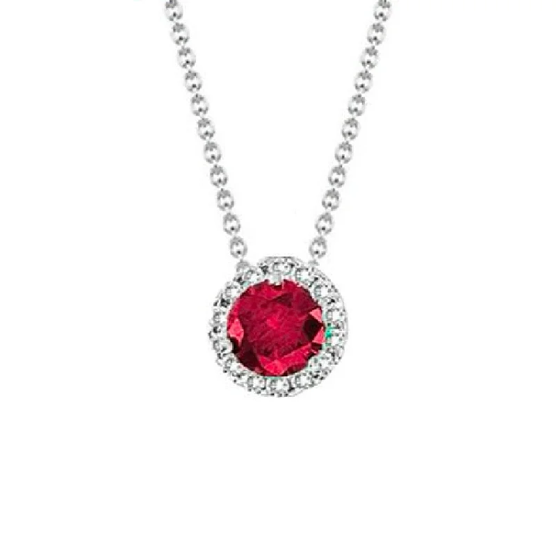 Ruby & Diamond Round Halo Pendant