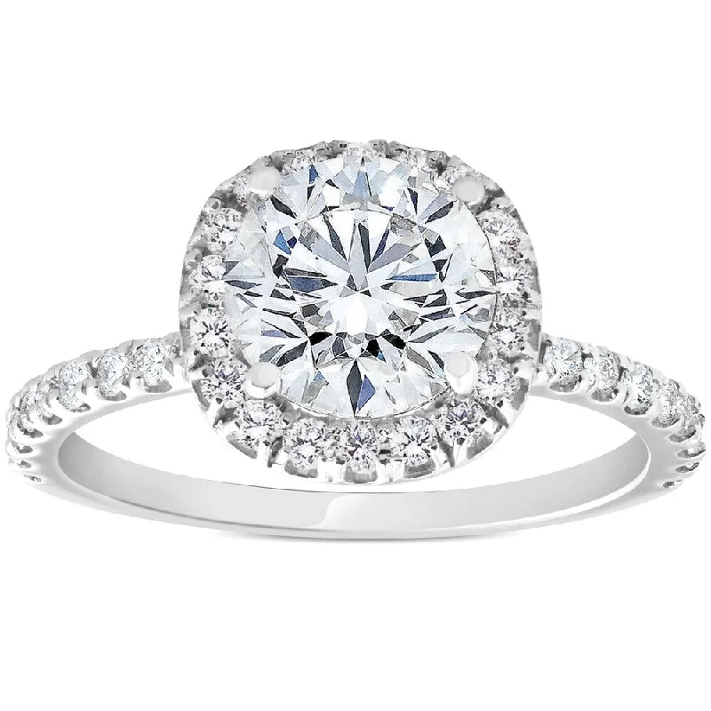 Pompeii3 14K White Gold 1 3/8ct Round Cut Diamond Halo Engagement Ring Clarity Enhanced (G-H/SI2-I1) - White G-H