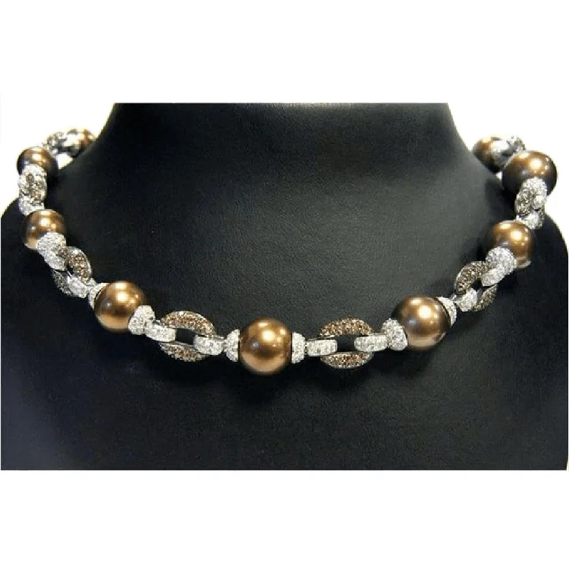 Brown Pearl Necklace with Diamond Accents