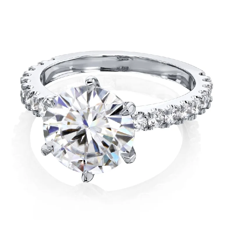 Annello by Kobelli 3.10 Carat Round Moissanite and 1/2ct Lab Grown Diamond 6-Prong Engagement Ring in 14k Gold (DEF/VS)