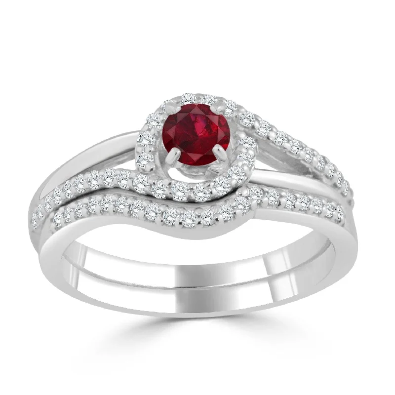 Auriya 1/5ct Red Ruby and Diamond Engagement Ring Set 1/3ctw 14k Gold